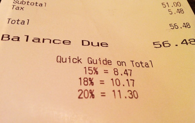 Scontrino con indicazioni di mancia